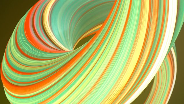 Colored twisted shape motion graphics background. Computer generated abstract geometric 3D render loop animation. HD resolution.