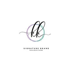 K KK Initial letter handwriting and  signature logo.