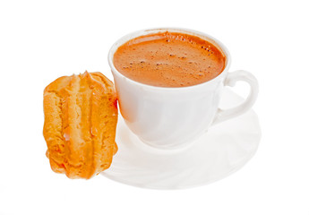 A cup of coffee and cake.