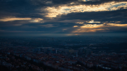 Prague aerial view light rays