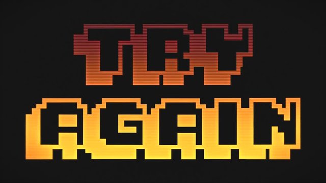 TRY AGAIN Screen 8-Bit Retro Video Game Style Text, Old Arcade Games Animation, Orange And Yellow Colors Background - 4K Resolution Ultra HD 