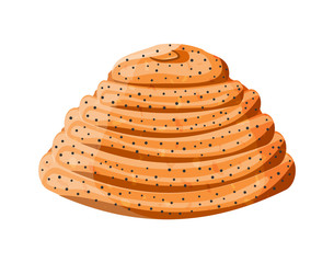 Sweet bun icon. Fresh sweet cinnamon roll. Baked food. Bakery shop, pastry. Vector illustration in flat style