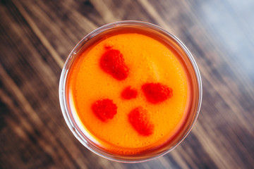 Jelly with fresh berries at the showcase