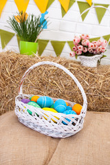 Fototapeta na wymiar basket with Easter colorful eggs