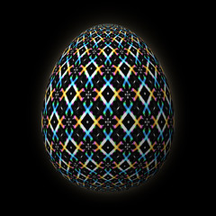 Happy Easter - Frohe Ostern, Artfully designed and colorful easter egg, 3D illustration on black background