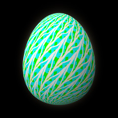 Happy Easter - Frohe Ostern, Artfully designed and colorful easter egg, 3D illustration on black background