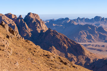 Fototapeta premium Amazing Sunrise at Sinai Mountain, Beautiful dawn in Egypt, Beautiful view from the mountain 