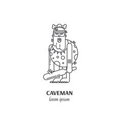 Caveman line art illustration isolated on white