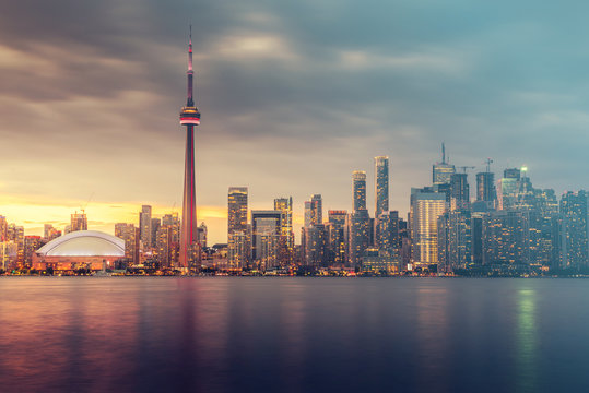 Toronto city skyline at night, Ontario, Canada