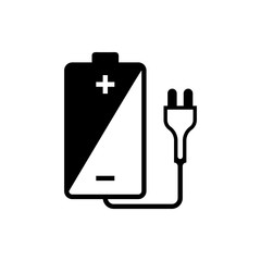 Vector image of isolated, linear icons of rechargeable batteries. Design a flat battery icon that charges