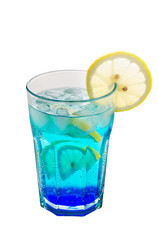 Blue drink with liqueur and ice.