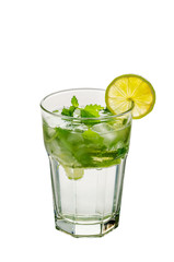 Soda lemon water with mint and ice.