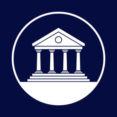 Public building icon. Facade building sign Isolated on white background. Symbol of the building in the circle. Flat style. Vector illustration.