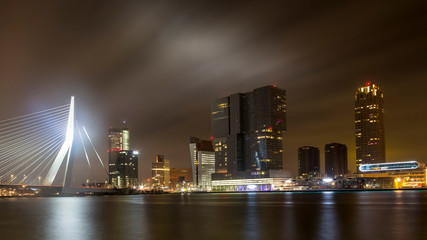 night image of Erasmus bridge of Rotterdam city in The Netherlands