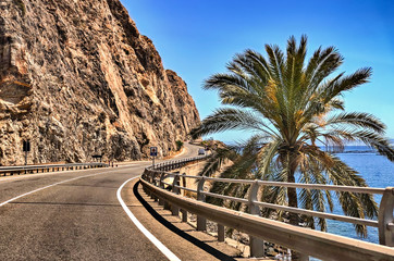 Coastal highway bordering the Mediterranean sea in southern Spain.