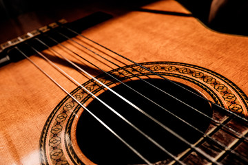 close up of an acoustic guitar