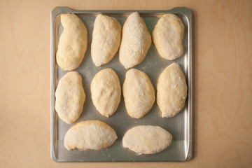 Baking tray with cakes. Top view