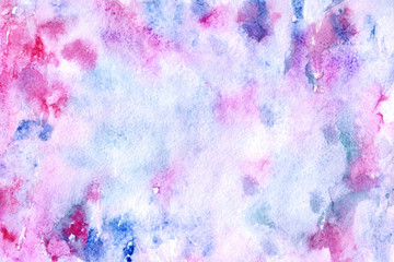 Obraz premium Abstract watercolor background for your design. Beautiful combination of pink and blue colors. Grunge light pink, purple and sky blue watercolor background.