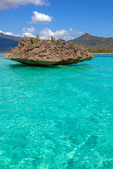 Crystal rock in the turquoise waters of the Indian Ocean near Benitiers Island Mauritius