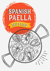 Spanish food illustration - paella for restaurant. 