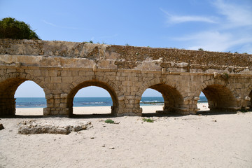 Fototapeta na wymiar Roman aqueducts Caesarea Maritima Israel