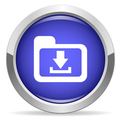 Download icon. Round bright blue button.