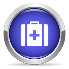 First aid icon. Round bright blue button.