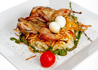 Roast chicken with eggs.