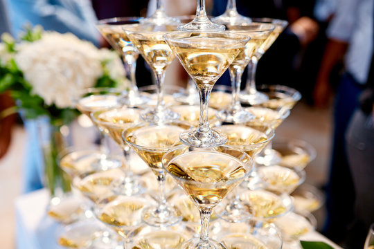 martini tower on the table at a wedding