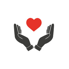 Heart in hand symbol or icon. Logo template for charity, health. Vector illustration - Vector