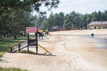 colorful playground in the park, near the beach