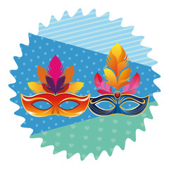 Obraz premium masks with feathers round icon