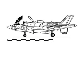 Lockheed Martin F-35B Lightning II. Takeoff configuration. Outline drawing. 
