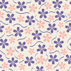 Fototapeta na wymiar Beautiful Vector floral seamless pattern background in pastel color combination. Perfect use for fabric, wallpaper, gift-warps, tiles and many other surfaces in which you like to add it. 