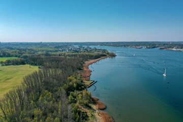 Aerial view of the river Warnow near Rostock 