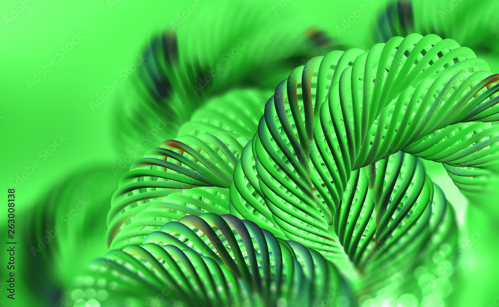 Poster abstract grass background with twisted elements. 3d illustration in modern design for fresh posters.
