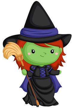 a vector of witch with her broom