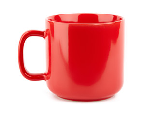 Red cup for coffee and tea on a white background.