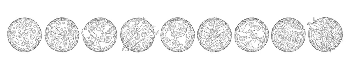 Pizza. Set. Food cartoon. Isolated vector object on white background.