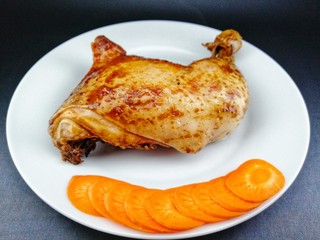 fried chicken leg with vegetables