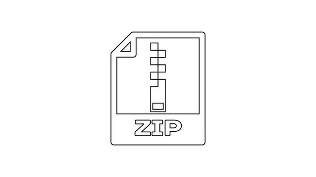 Black ZIP file document icon. Download zip button line icon on white background. ZIP file symbol. 4K Video motion graphic animation