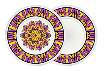 Set of two Decorative Round Mandala From Floral Elements with border. Vector Illustration. For Coloring Book, Greeting Card, Invitation, Tattoo. Anti-Stress Therapy Pattern.