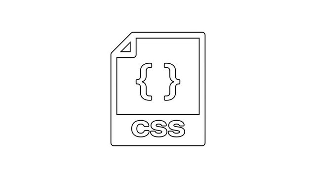 Black CSS file document icon. Download css button line icon on white background. CSS file symbol. 4K Video motion graphic animation