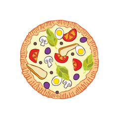 Pizza. Food cartoon. Isolated vector object on white background.