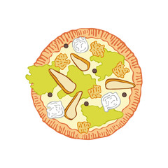 Pizza. Food cartoon. Isolated vector object on white background.