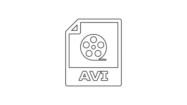 Black AVI file document icon. Download avi button line icon on white background. AVI file symbol. 4K Video motion graphic animation