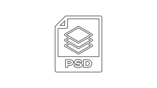 Black PSD file document icon. Download psd button line icon on white background. PSD file symbol. 4K Video motion graphic animation