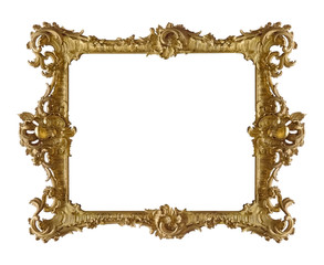 Golden frame for paintings, mirrors or photo isolated on white background