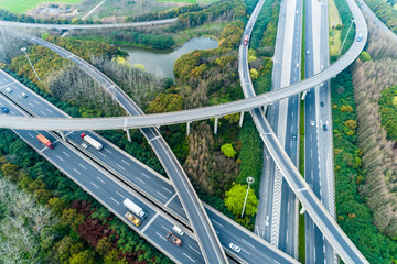 Aerial view of highway and overpass in Shanghai