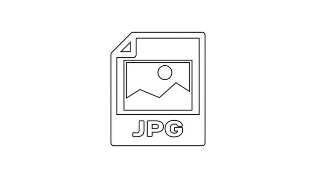 Black JPG file document icon. Download image button line icon on white background. JPG file symbol. 4K Video motion graphic animation